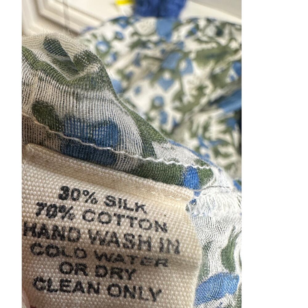 SZ Blockprints Boho Floral Tunic Silk Cotton Tassel Tie Blue Green Block Print S - Picture 11 of 12